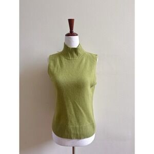 Dana Buchman 100% Cashmere Sleeveless Mock Neck Sweater PM Green
